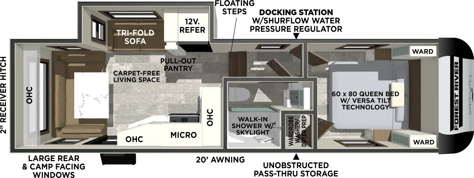 The Impression 242RD has one entry and one slide out. Exterior features include: fiberglass exterior and 17' awning. Interiors features include: u-dinette and front bedroom.